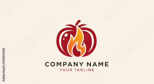 Fiery tomato logo representing hot and spicy food brand.