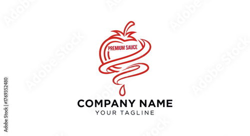 Tomato Sauce Logo Design with Abstract Swirl and Drip.