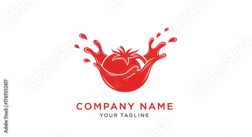 Dynamic Tomato Splash Logo Design for Fresh Produce Branding.