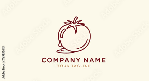 Minimalist line art tomato logo with a juicy drip.