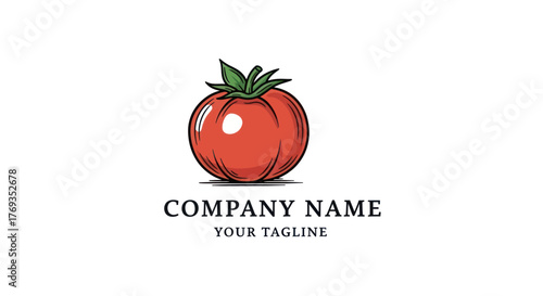 Vintage hand drawn red tomato logo design illustration.