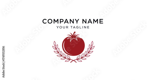 Red Tomato with Laurel Wreath Logo Design for Organic Food Company.
