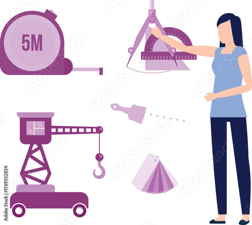 The girl is pointing conveyor tools