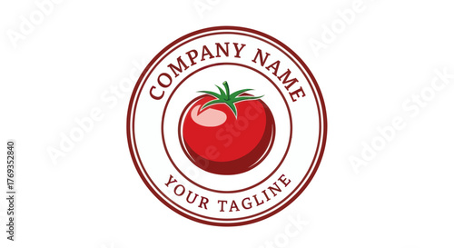 Tomato logo design with company name and tagline for branding purposes.
