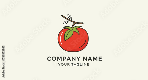 Fresh red tomato with green leaves and stem, healthy organic food concept.