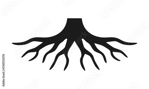 Rounded Symmetrical Tree Plant Roots Silhouette