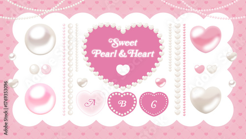 パールとハートのブラシ 装飾ベクターの素材セット｜ガーリー＆ゆめかわ