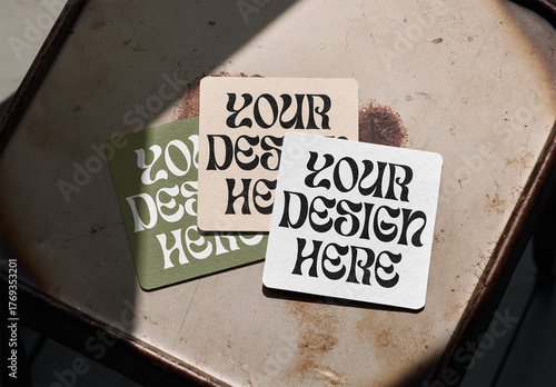 Mockup Of Three Customizable Square Drinks Coasters