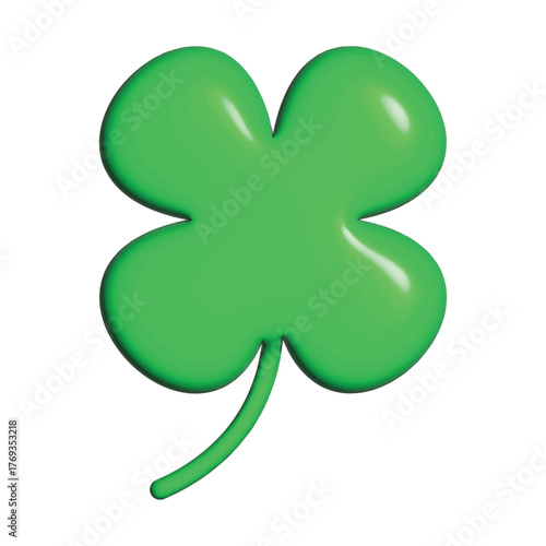 3D Lucky Four-Leaf Clover, Green Four-Leaf Clover Vector Icon. St. Patrick's Day. Luck and Happiness Concept. Shamrock – 3D Render of Green Four-Leaf Clover Icon. Good Luck Theme Vector Design Element