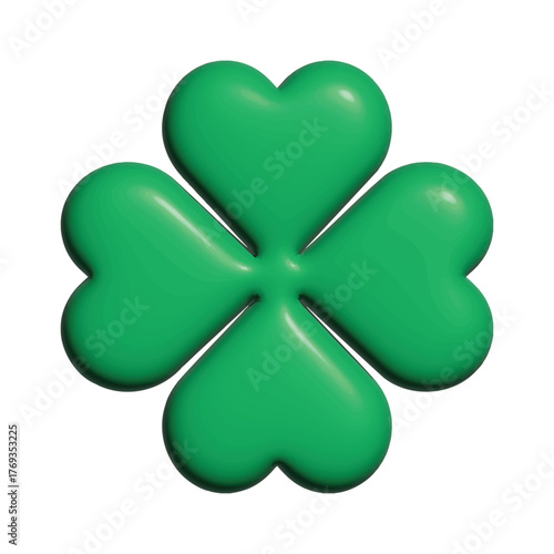 3D Lucky Four-Leaf Clover, Green Four-Leaf Clover Vector Icon. St. Patrick's Day. Luck and Happiness Concept. Shamrock – 3D Render of Green Four-Leaf Clover Icon. Good Luck Theme Vector Design Element