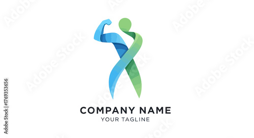 Abstract fitness logo representing strength and wellness with vibrant colors and dynamic design.