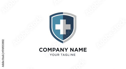 Medical Shield Logo Design with Cross Symbol for Healthcare and Protection.