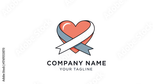 Heart with Ribbon Logo Design.