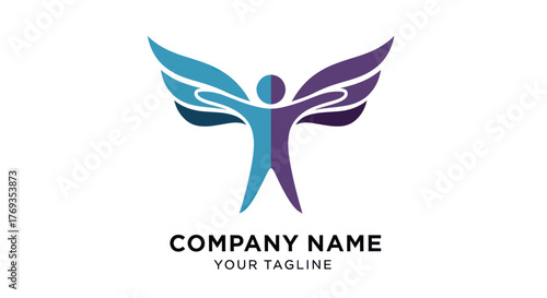 Abstract human figure with wings representing freedom and aspiration in flight.