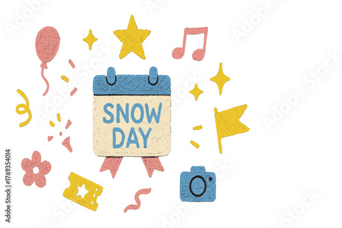 Creative winter-themed decoration featuring a snow day calendar and festive symbols for celebrating the holidays