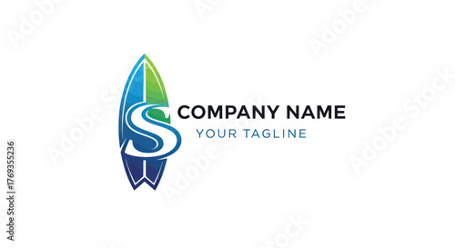 Surfboard with Letter S Logo Design for a Coastal Brand Identity.