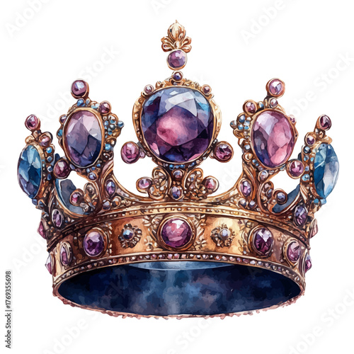 Royal Crown, watercolor illustration vector, isolated on a white background.