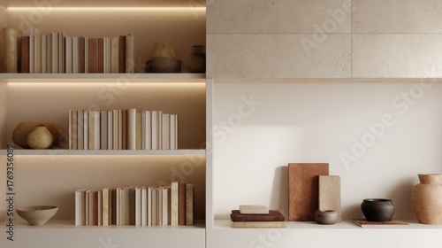 Wallpaper Mural Elegant bookshelves filled with books and decor, perfect for creating a cozy and stylish home interior Torontodigital.ca