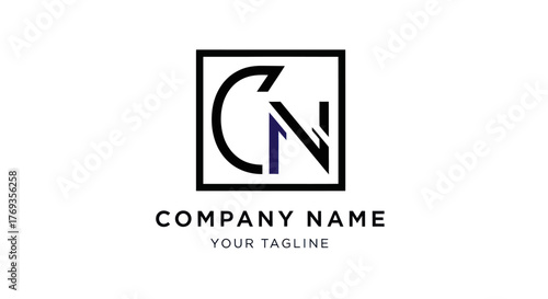 Creative CN letter monogram logo design inside a square frame.