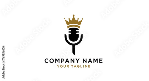 Elegant Microphone and Crown Logo Design for Podcast or Entertainment Company.