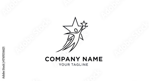 Inspirational logo of a star-shaped person achieving a goal.