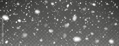 Realistic Falling Snow On Transparent Background. Winter Snowfall Effect For Christmas, Holiday, And Seasonal Design Projects. Vector Illustration