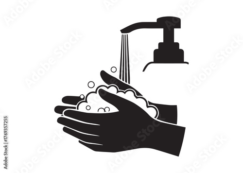 Liquid soap and washed hands icon, Liquid soap and washed hands silhouette vector