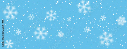 Snowflakes Falling On Blue Background With Soft Blur And Bokeh Effect. Perfect For Winter, Christmas, And Holiday Design Projects. Vector Illustration