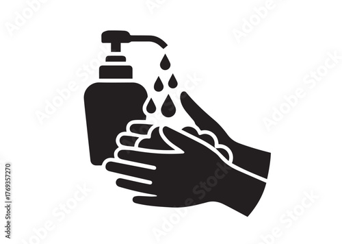 Liquid soap and washed hands icon, Liquid soap and washed hands silhouette vector