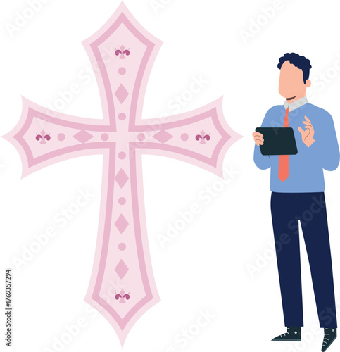 Boy is looking  christian cross clipart.