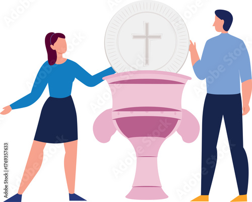 Girl and boy are setting cross clipart