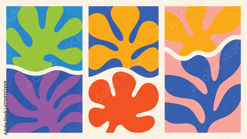 Abstract Organic Shapes in Vibrant Colors on Triptych Background vector illustration