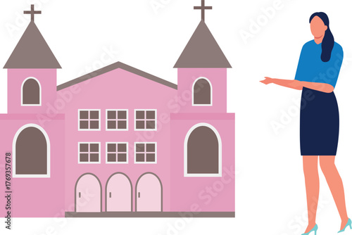 Girl is pointing cathedral building