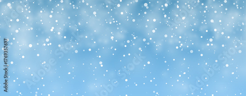 Winter Snow Background With Falling Snowflakes And Soft Blue Gradient Sky. Minimal Clean Design For Christmas, Holiday, And Seasonal Projects. Vector Illustration