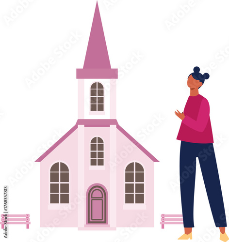 Girl is presenting church building