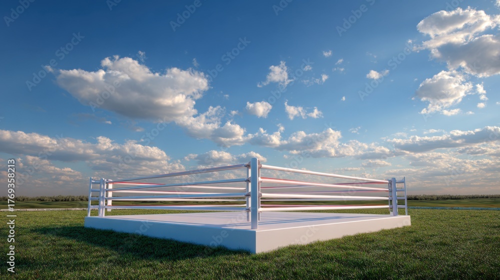 Obraz premium An Empty Boxing Ring Set Against A Cloudy Sky
