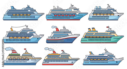 Plan cruise vacation with these fun cruise ship illustrations! Perfect for brochures, websites, and travel promotions