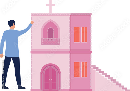 Man looking at cathedral temple building