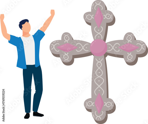 The boy happy with cross clipart