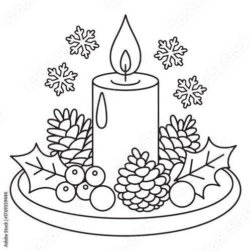 cute candle with holly bold & easy cute christmas coloring page, Whimsical Gingerbread House Coloring Pages for Kids & Adults, Christmas Coloring Pages, bold & easy cozy winter coloring book pages,