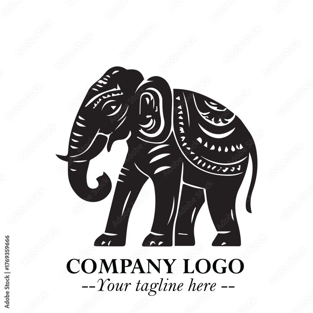 Fototapeta premium Majestic Elephant Logo Symbol in Black on White Background with Elegant Minimalist Modern Design