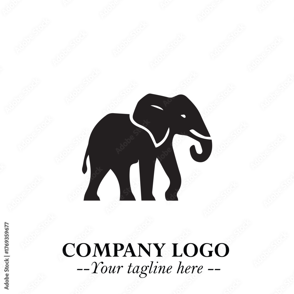 Obraz premium Majestic Elephant Logo Symbol in Black on White Background with Elegant Minimalist Modern Design