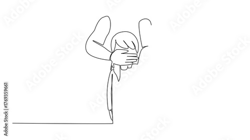 Self drawing animation of continuous line drawing mouth of girl is covered by an adult from behind. Child abductions are on the rise. Pedophiles. National Missing of Children Day. Full length animated