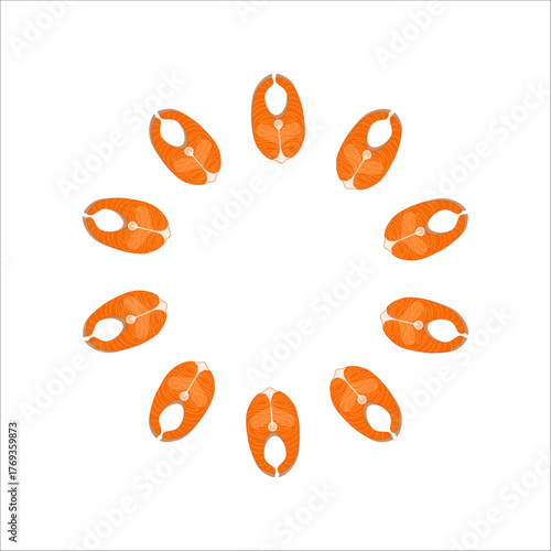Food Illustration. Hand drawn illustration of salmon Fish wreath Vector