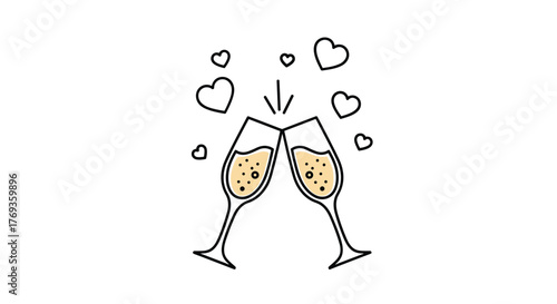 A champagne toast and love filled hearts, perfect for weddings, anniversaries, and romantic getaways