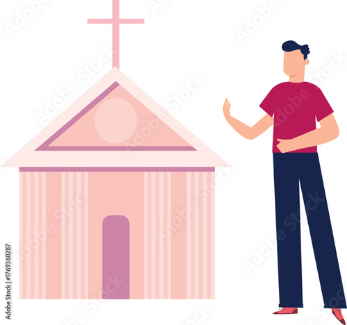 The man is presenting catholic church