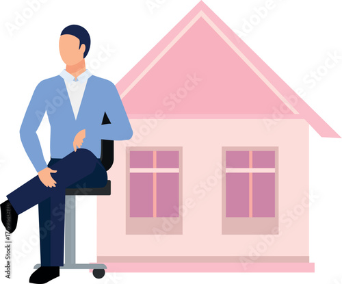 The man is sitting beside the church