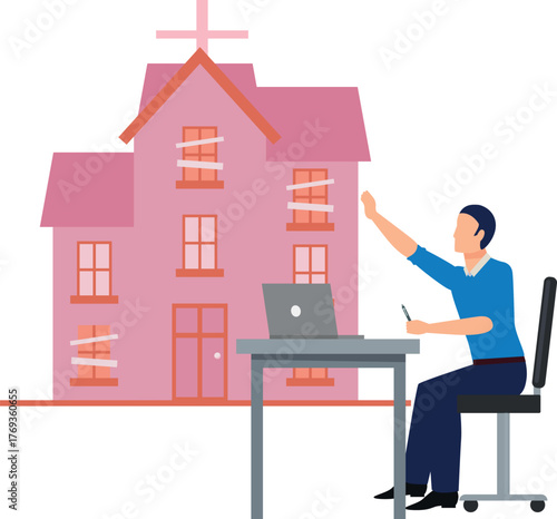 The man is working about cathedral church