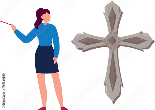 The woman is explaining faith cross clipart.