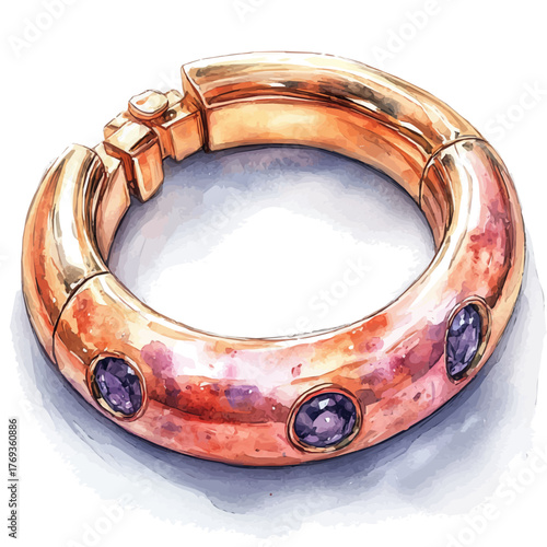 Rose Gold Cartilage Hoop, watercolor drawing vector, isolated on a white background.